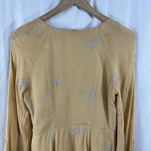 Free People Jasmine Embroidered Yellow Flare Sleeve Boho Mini Dress Womens S - Picture 15 of 15